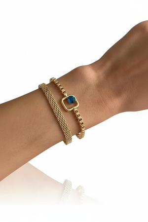 Blue Sparkle Bracelet Set Adjustable Two Piece Layered Minimalist Elegant Fashion Jewelry Gift for Her