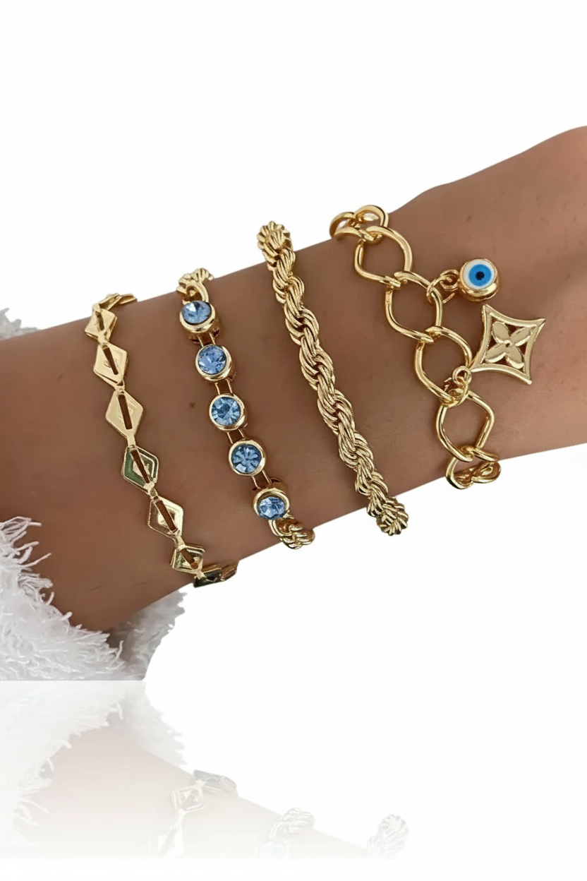 Turquoise Beaded Bracelet Set – Layered Stackable Boho Bracelet Combo – Adjustable Fashion Jewelry Gift for Her