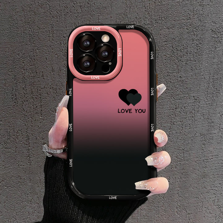 Cream Shell-Classic Black Phone Case with Acrylic Fine Hole and Love Heart Design