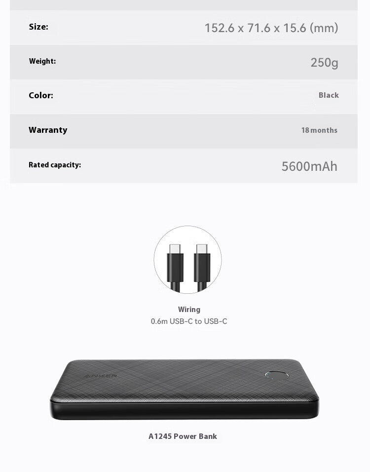 Kompakt powerbank PD20W med snabbladdning och dubbla portar