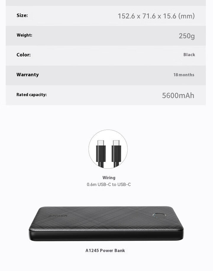 Kompakt powerbank PD20W med snabbladdning och dubbla portar