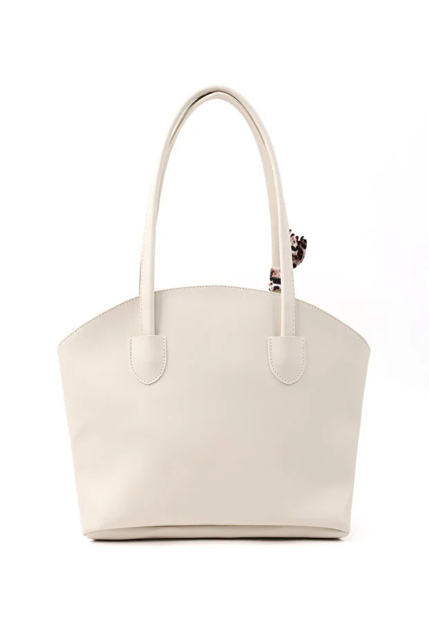 Faux Leather Zippered Shoulder Bag Single Compartment Handbag with Scarf Gift Womens Hand Shoulder Crossbody Bag White