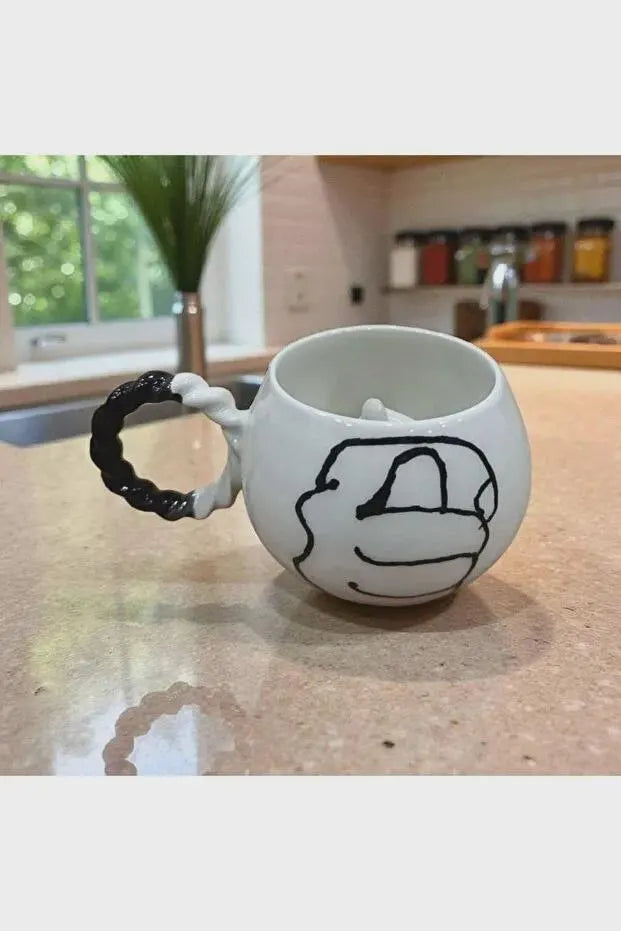 Handmade Ceramic Mug with Bubble Knit Handle – Unique Embossed Design – Cozy Artisan Coffee Cup