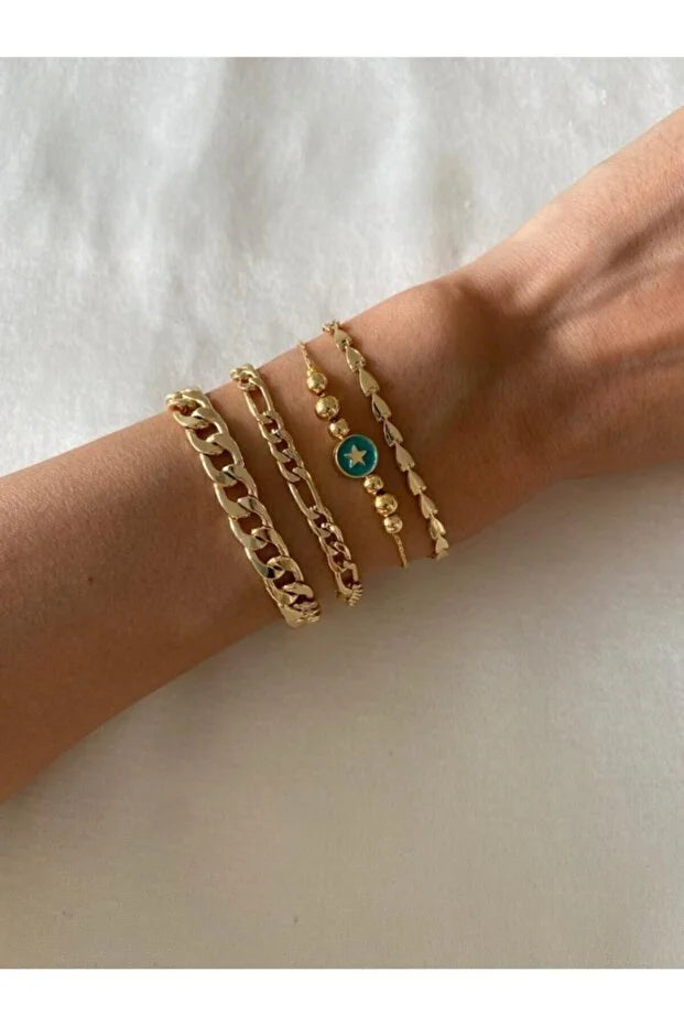 World Star Bracelet Set Four Piece Layered Adjustable Elegant Fashion Jewelry Gift for Her