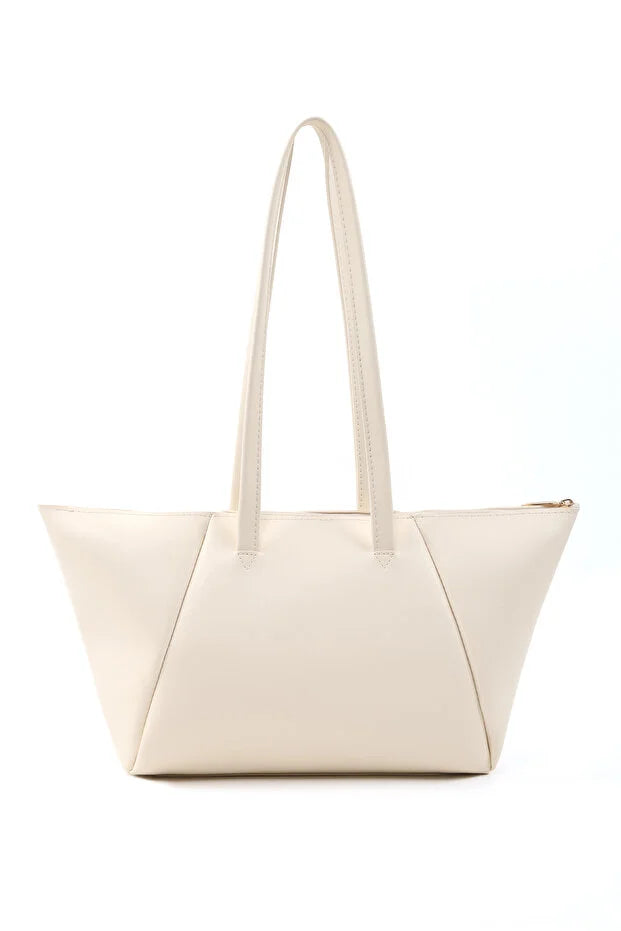 White Faux Leather Single Compartment Zipper Hand Shoulder Crossbody Bag