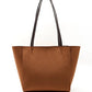 Large Faux Leather Zip Closure Tote Bag with Front Pocket Hand Arm and Shoulder Bag Brown