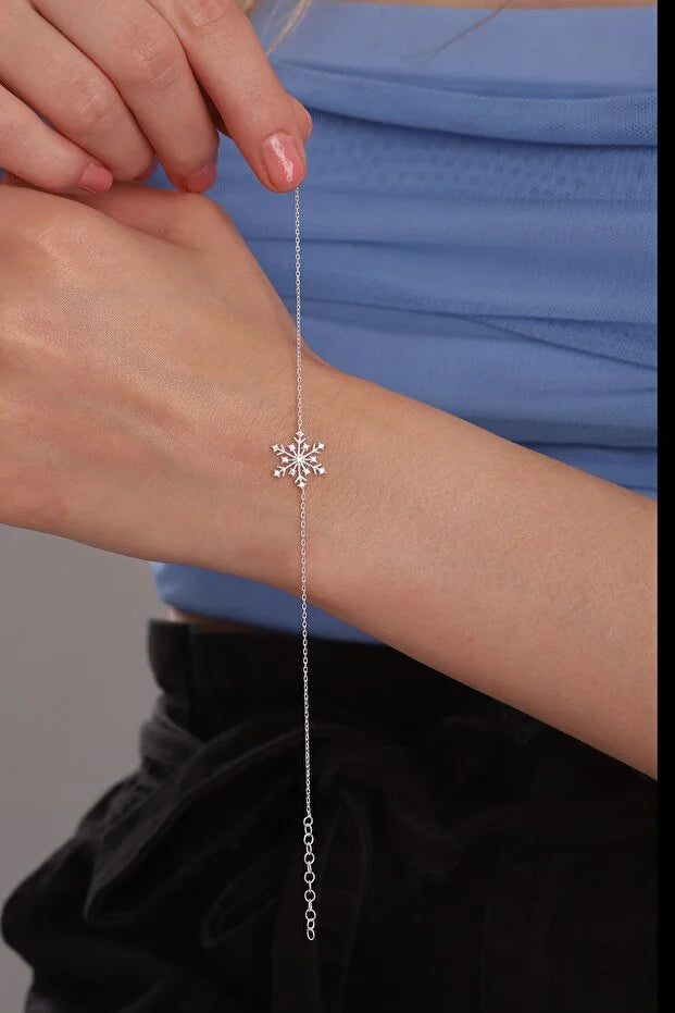 925 Sterling Silver Snowflake Bracelet with White Zircon Stone