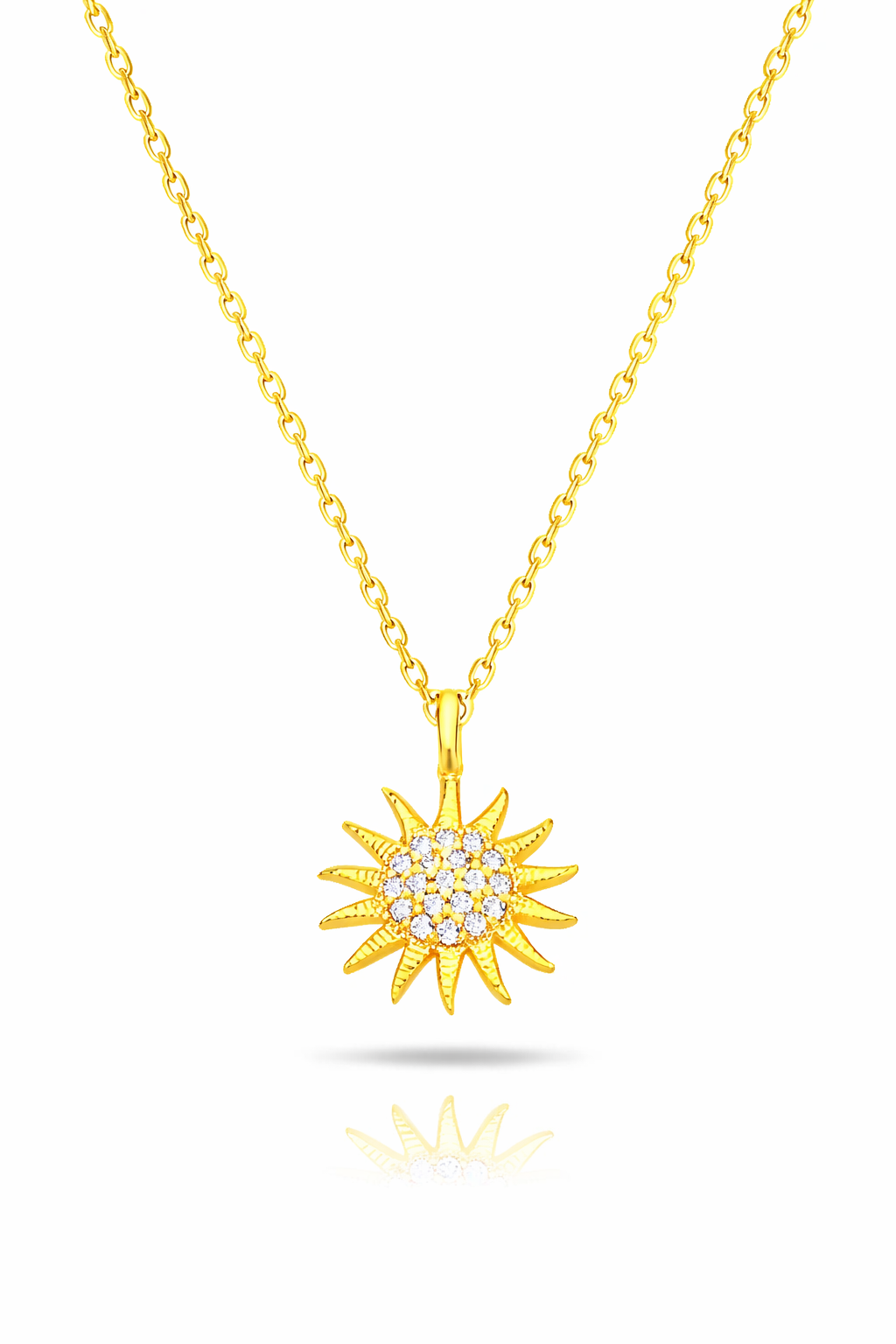 925 Sterling Silver Sun Necklace with White Stone – Elegant Celestial Pendant – Minimal Silver Gift for Her