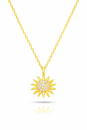 925 Sterling Silver Sun Necklace with White Stone – Elegant Celestial Pendant – Minimal Silver Gift for Her