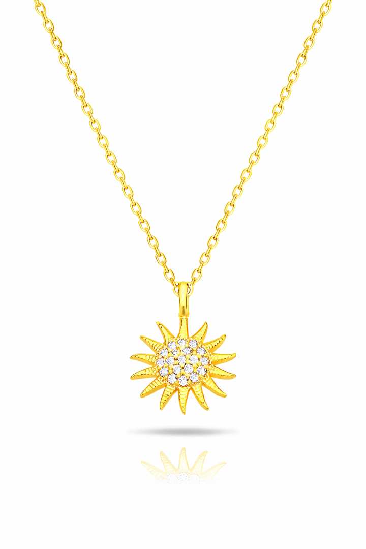 925 Sterling Silver Sun Necklace with White Stone – Elegant Celestial Pendant – Minimal Silver Gift for Her