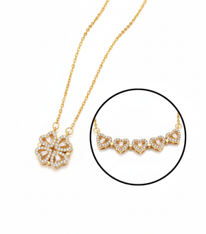 Stainless Steel Magnetic Heart Clover Necklace Gold