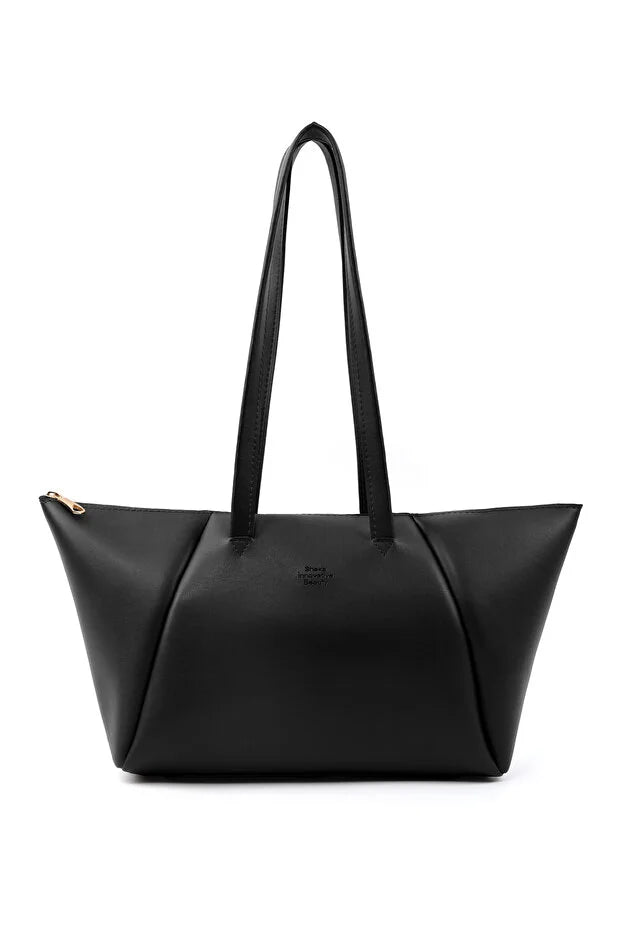 Black Faux Leather Single Compartment Zipper Hand Shoulder Crossbody Bag