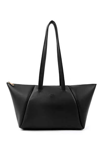 Black Faux Leather Single Compartment Zipper Hand Shoulder Crossbody Bag