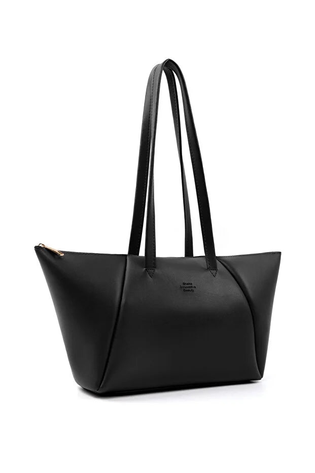 Black Faux Leather Single Compartment Zipper Hand Shoulder Crossbody Bag