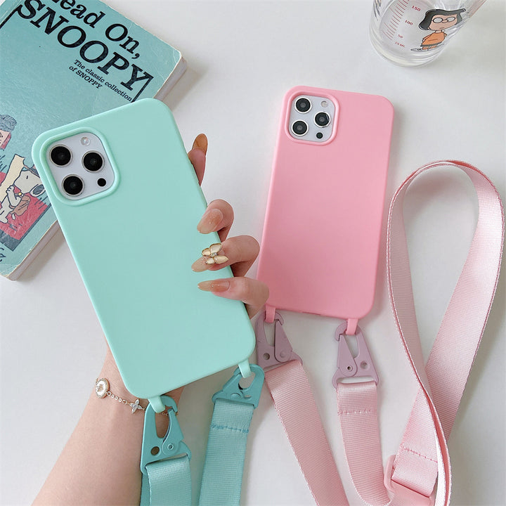 Solid Color Phone Case with Personality and Matching Lanyard in Various Colors