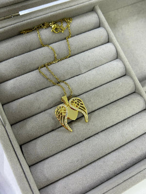 Stainless Steel Zircon Stone Opening Angel Heart Necklace