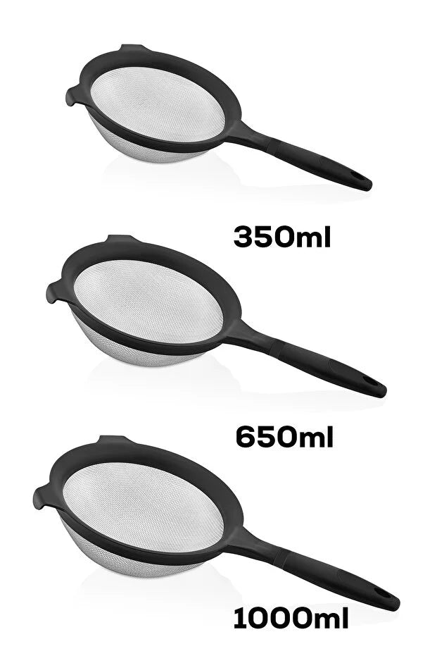 3-Piece Clip On Pot Strainer Set Stainless Steel Mesh Sieves 14-18-22cm Flour Sifter Pasta Rice Colander