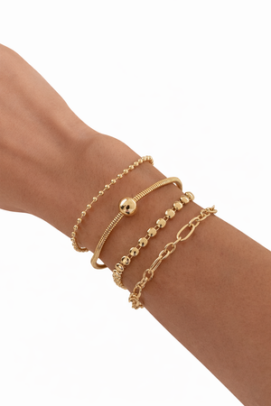 Sport Layered Bracelet Set Adjustable Four Piece Stackable Casual Street Style Fashion Jewelry Gift for Her