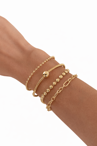 Sport Layered Bracelet Set Adjustable Four Piece Stackable Casual Street Style Fashion Jewelry Gift for Her
