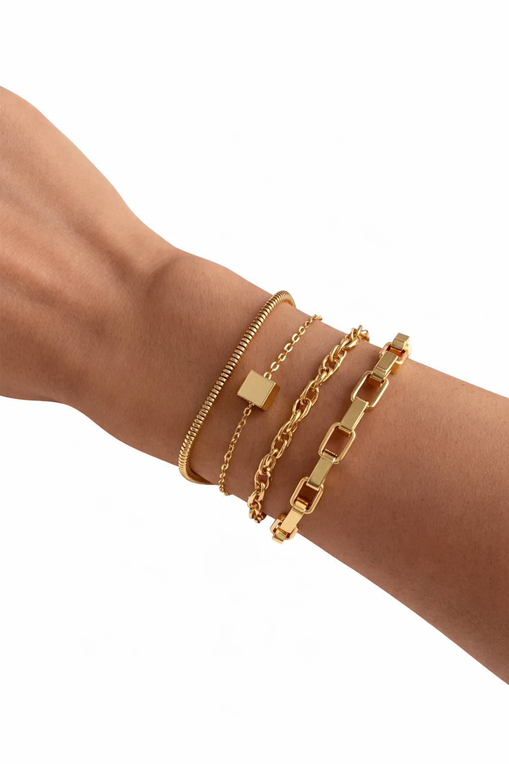 Cube Layered Bracelet Set Adjustable Four Piece Stackable Modern Minimalist Fashion Jewelry Gift for Her