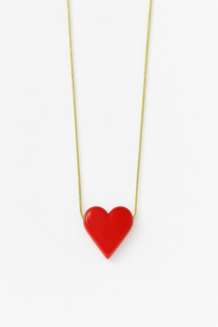 Stainless Steel Red Murano Heart Necklace for Women