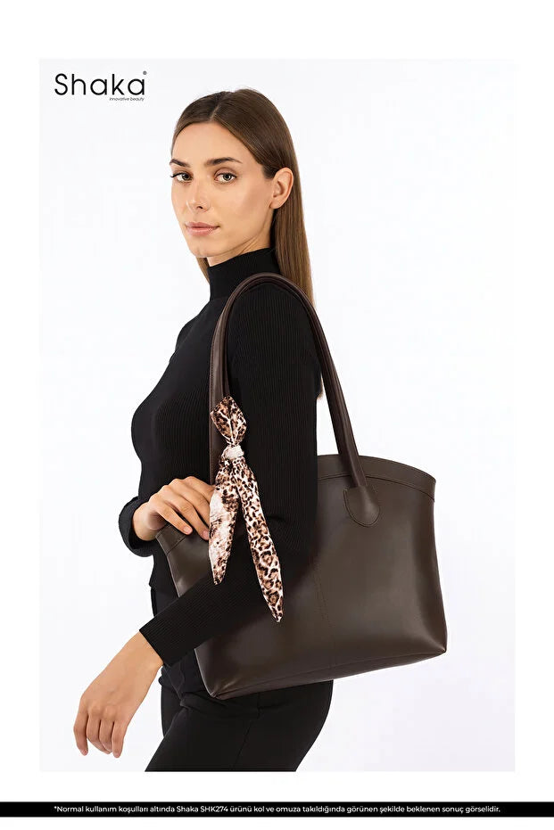 Faux Leather Zippered Shoulder Bag Single Compartment Handbag with Scarf Gift Womens Hand Shoulder Crossbody Bag Brown