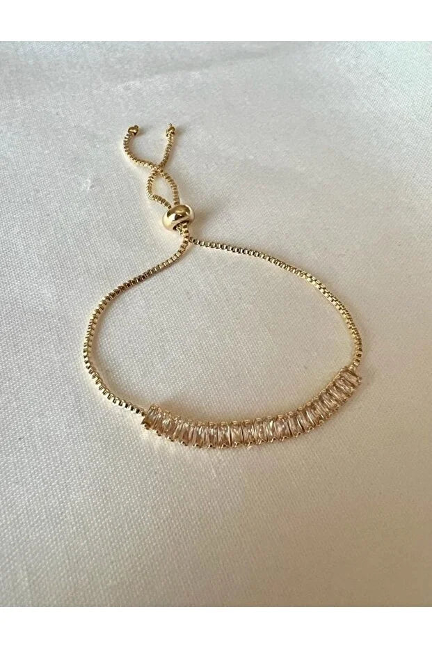 Baguette Zircon Adjustable Bracelet Elegant Minimal Sparkle Fashion Jewelry Gift for Her