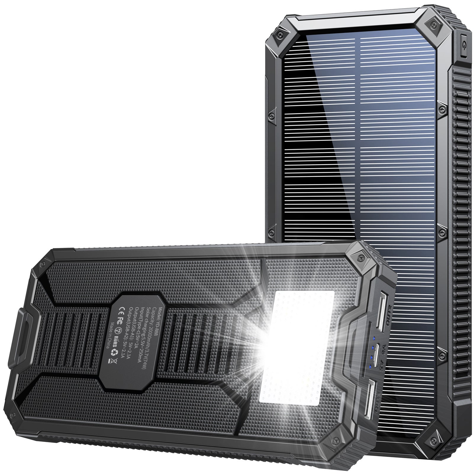 Industrial Style Solar Charging Unit Power Bank with Solar Energy - Black / 20000 MA