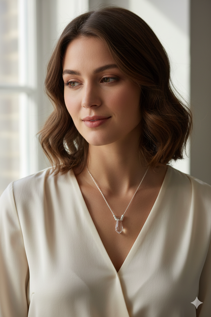 925 Sterling Silver Crystal Pendant Necklace – Elegant Chain Necklace – Sparkling Gift for Her