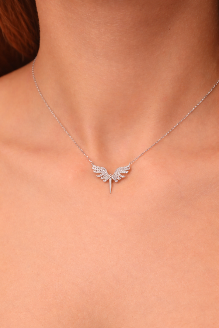 925 Sterling Silver Archangel Michael Necklace with White Stone for Women