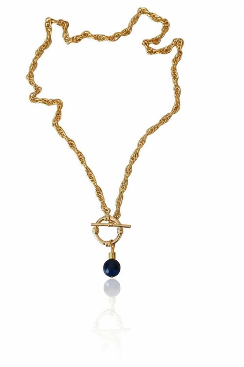 Natural Stone Front Lock Chain Necklace Elegant Minimal Fashion Jewelry Gift for Her