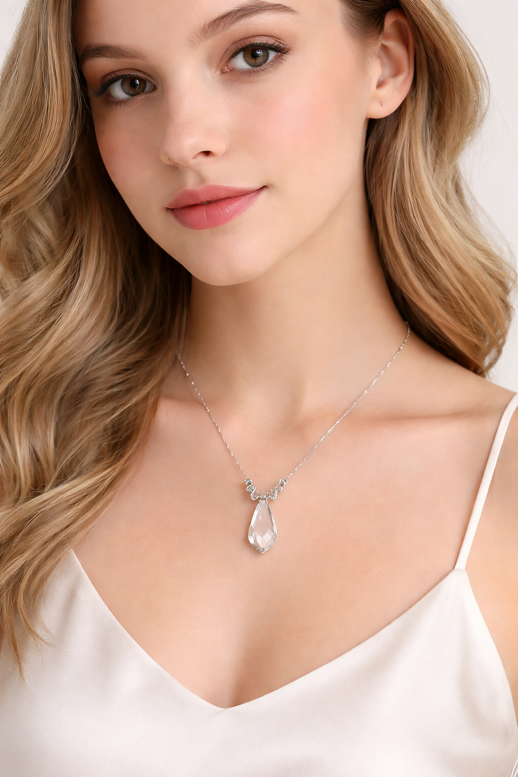 925 Sterling Silver Crystal Pendant Necklace – Elegant Chain Necklace – Sparkling Gift for Her