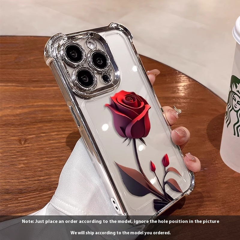 Röd ros och kristallros silvertelefonfodral för Apple-enheter