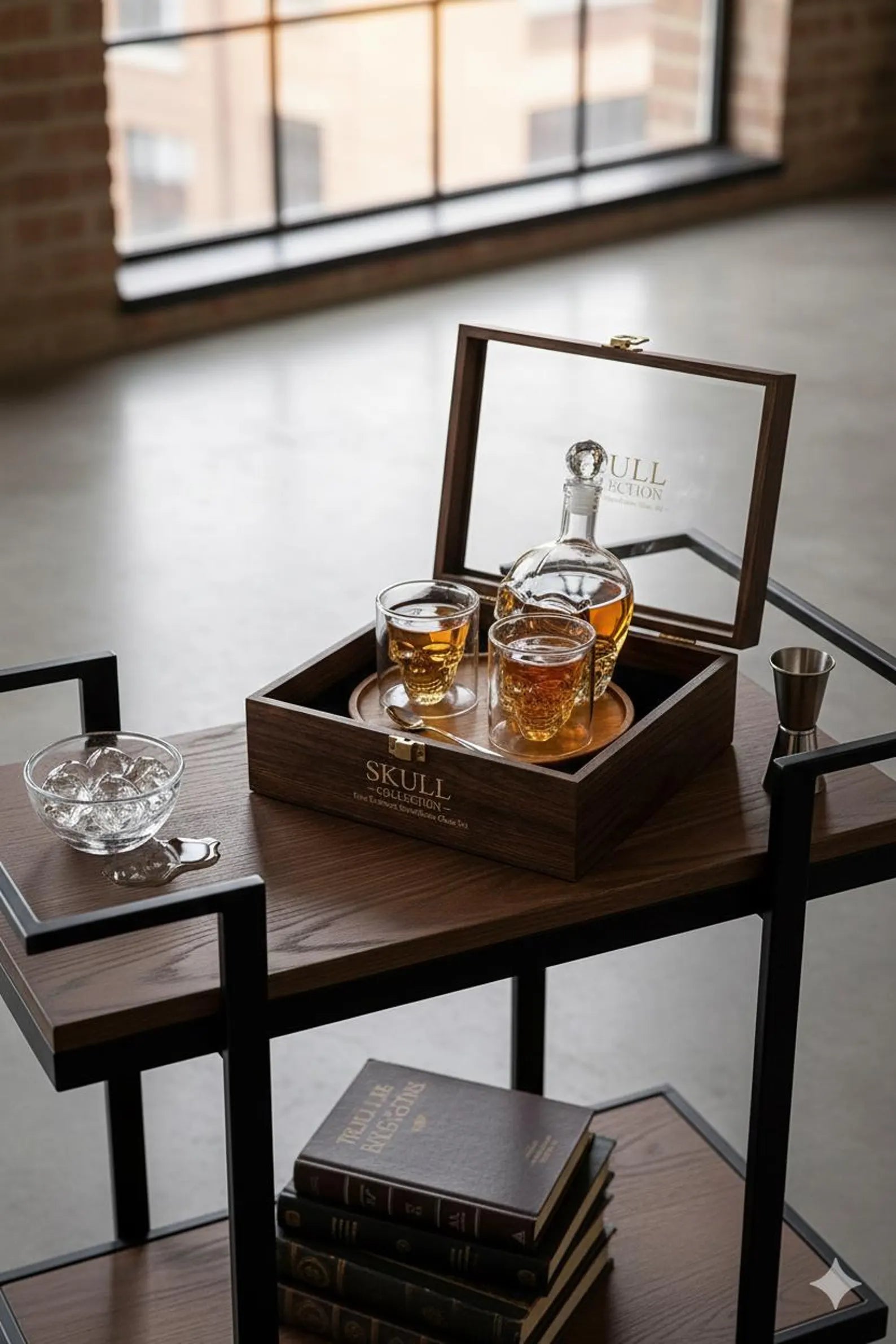 Skull Whiskey Decanter Set – 350ml Crystal Skull Decanter with 2 Double-Wall Glasses | Gothic Barware Gift Set