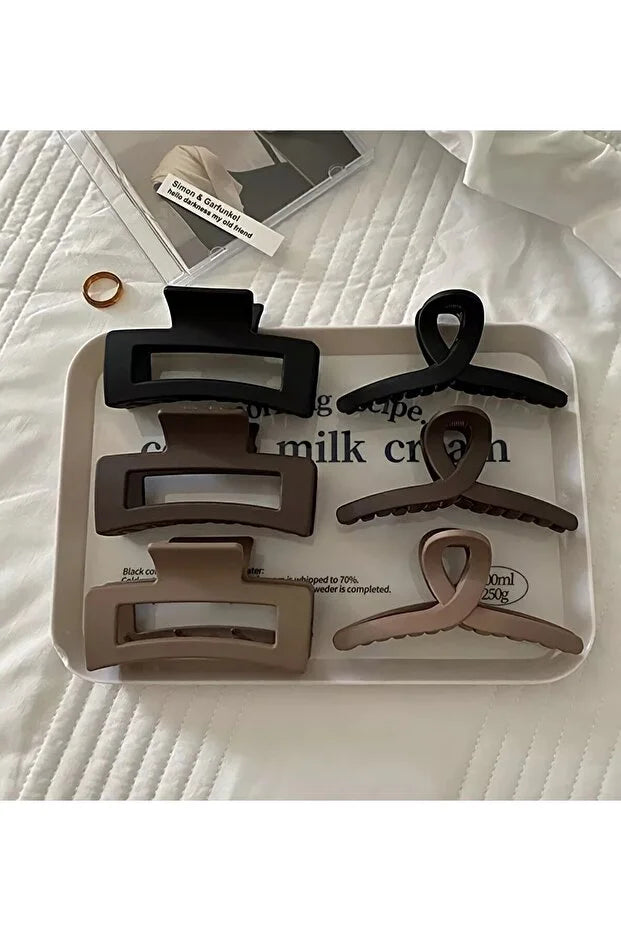 6 Piece Women Hair Tie Set Black and Brown Tones Soft Daily