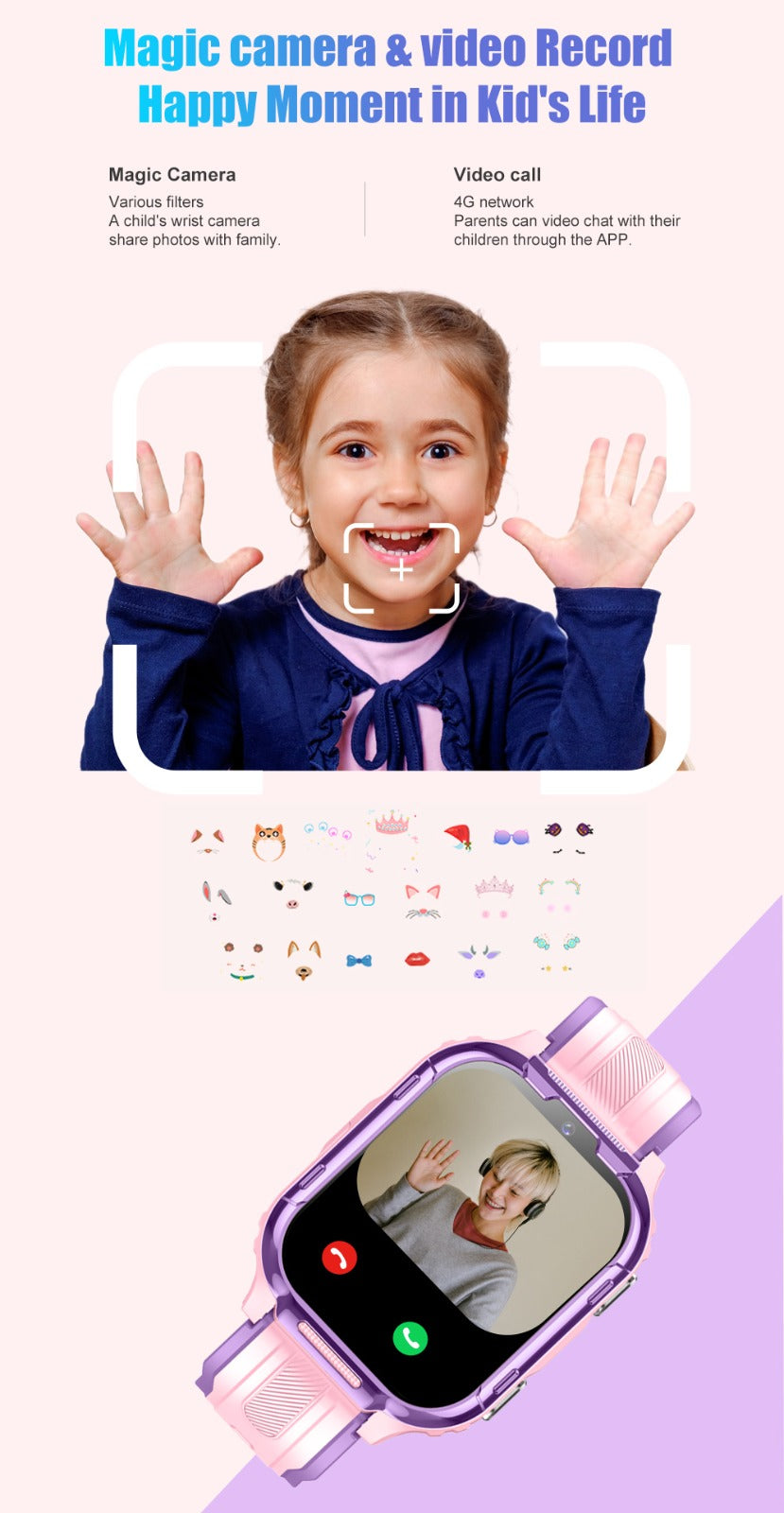 D55 Kids Smartwatch Android with GPS Tracker SIM Card Child Smart Watch for Calling Location Tracking Safety Monitoring