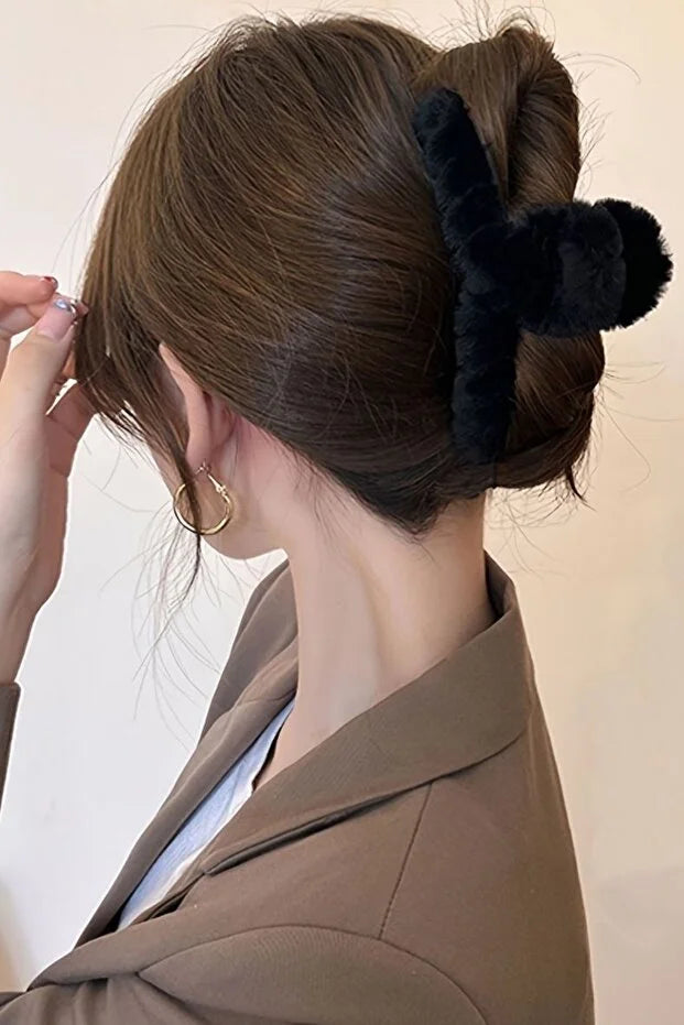 10 Piece Women Black Plush Hair Claw Clip Set Soft Comfortable Daily
