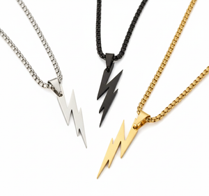 Stainless Steel Silver Woven Chain Lightning Necklace