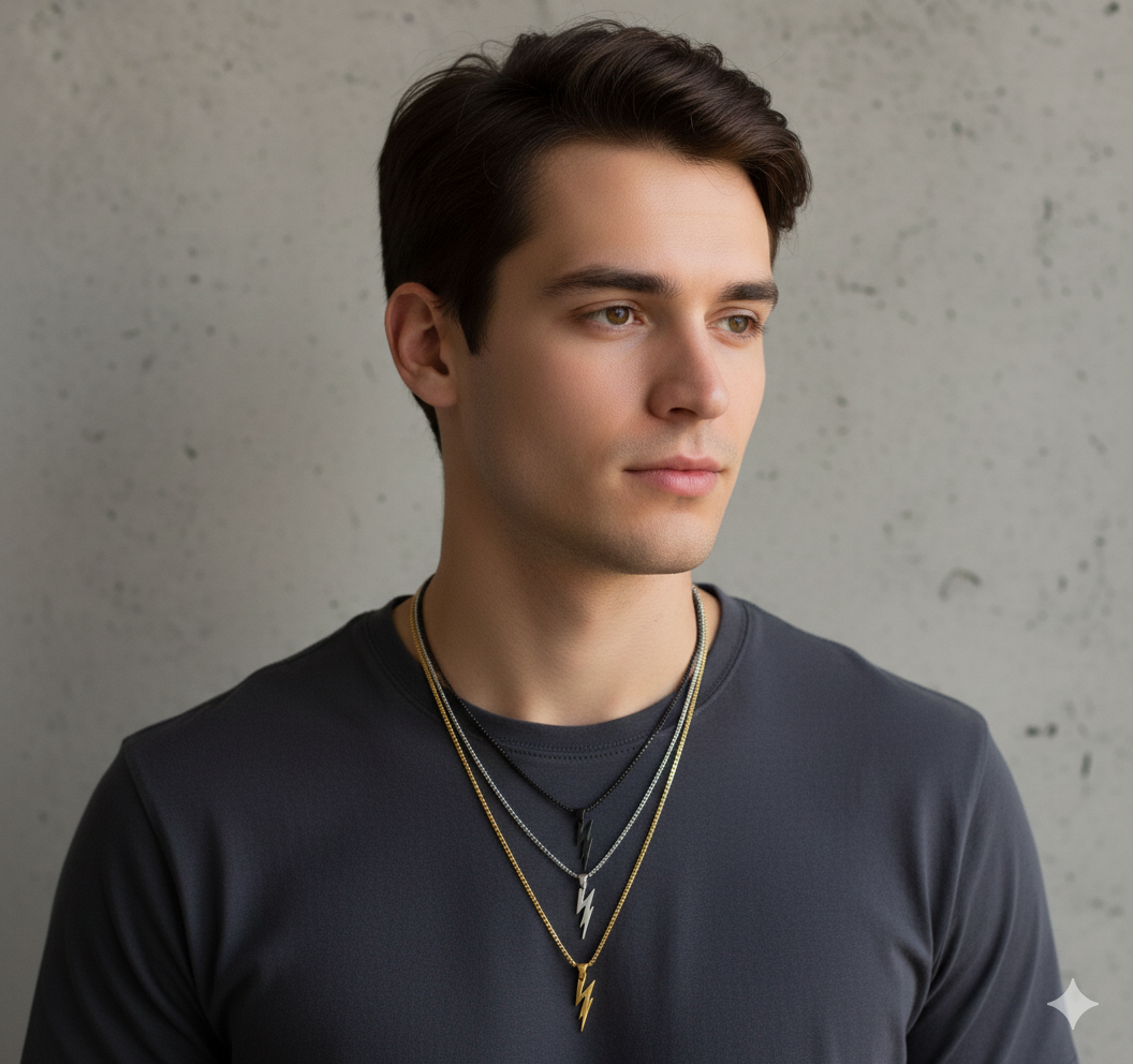 Stainless Steel Silver Woven Chain Lightning Necklace