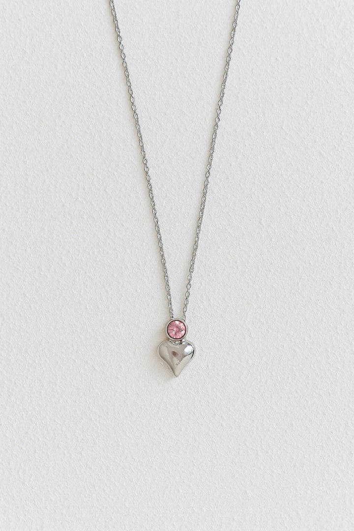 Stainless Steel Pink Stone Heart Necklace for Women