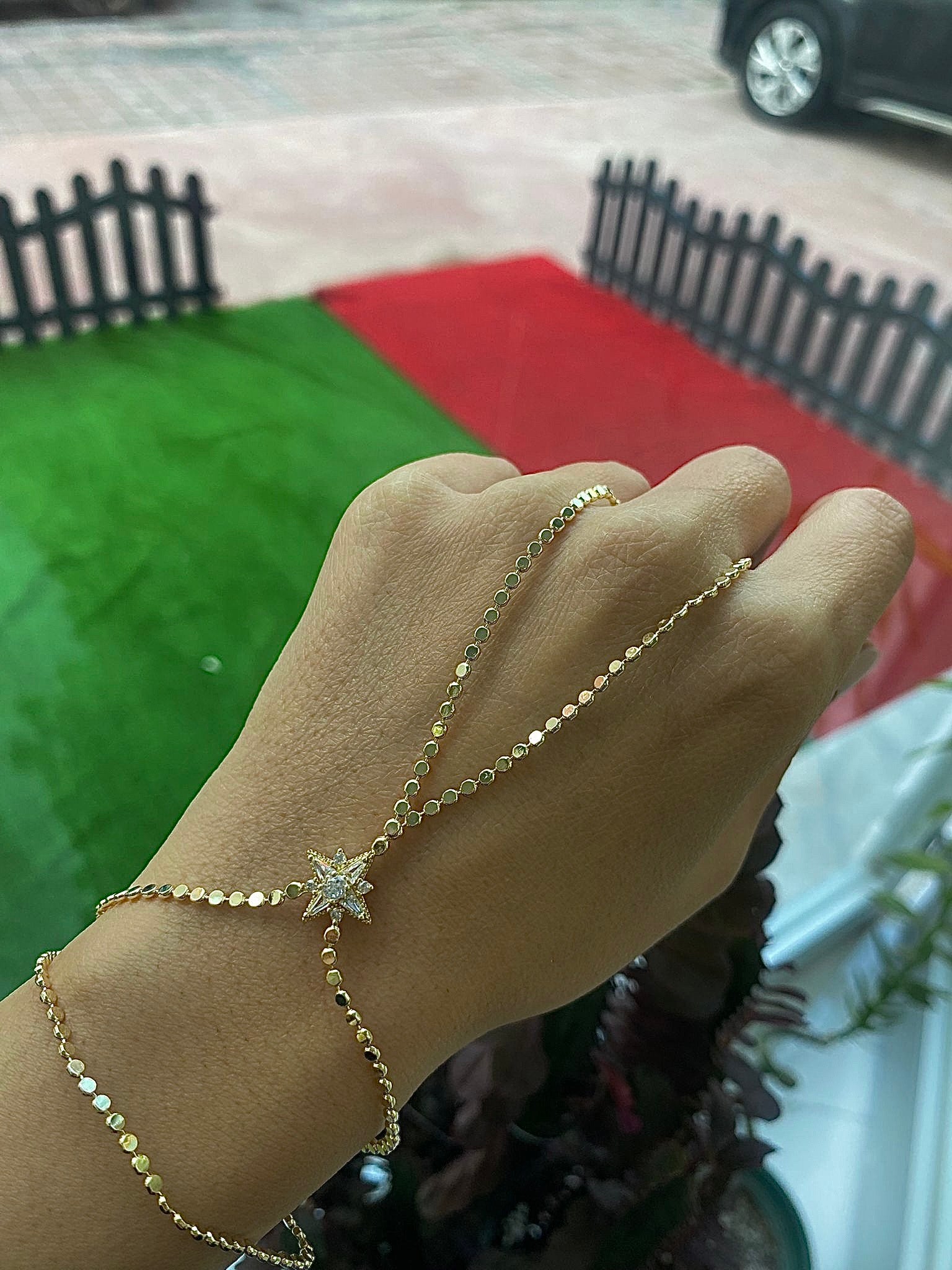 VIP Gold Sequin North Star Hand Chain Bracelet