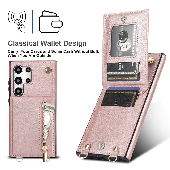 Lädertelefonfodral med kort crossbody-zip för Samsung-telefoner