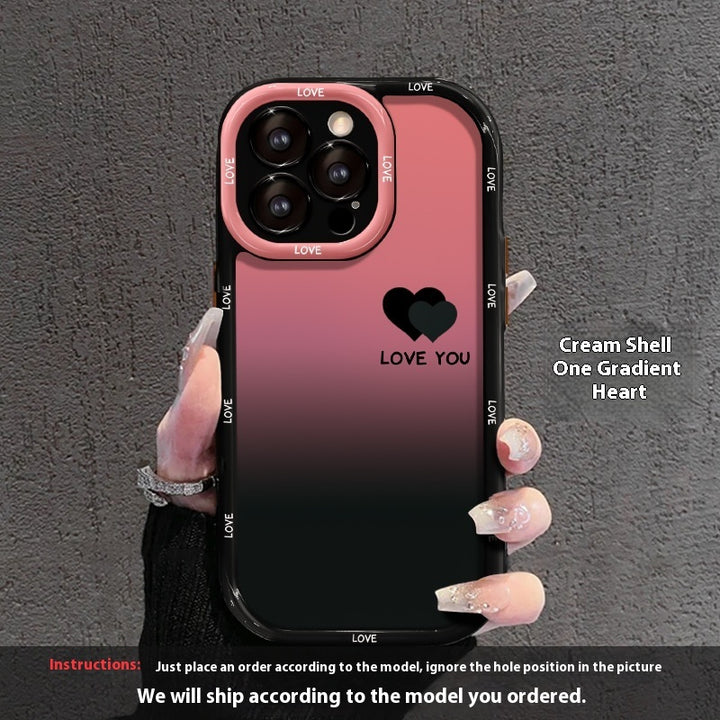 Cream Shell-Classic Black Phone Case with Acrylic Fine Hole and Love Heart Design