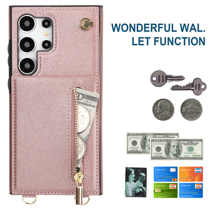 Lädertelefonfodral med kort crossbody-zip för Samsung-telefoner