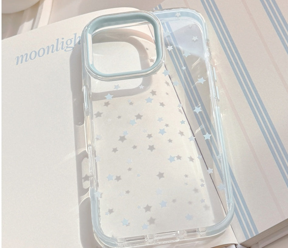 Ins Style Blue Phone Case with Blue Stars and Geometric Design