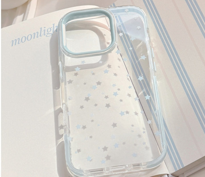 Ins Style Blue Phone Case with Blue Stars and Geometric Design