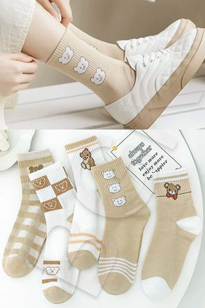 5 Pair Patterned Women Socks Soft Comfortable Daily
