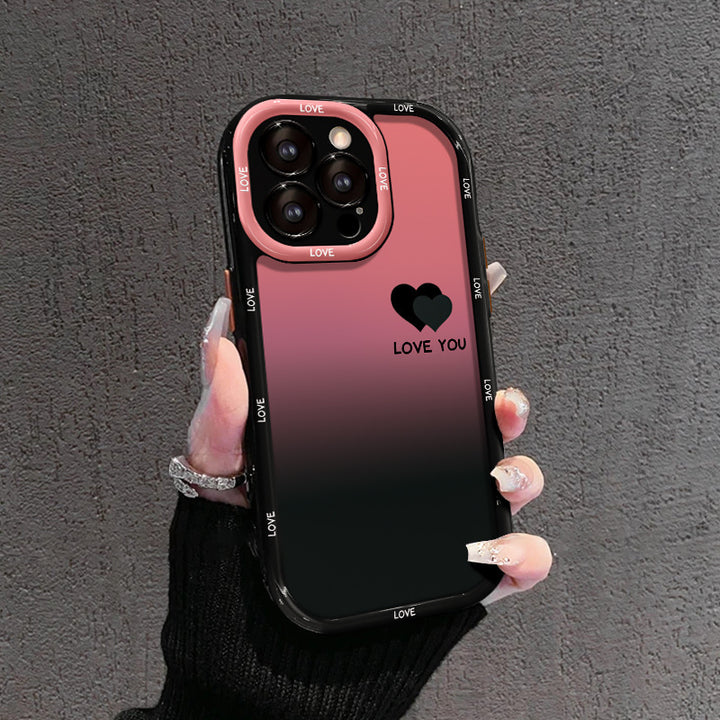 Cream Shell-Classic Black Phone Case with Acrylic Fine Hole and Love Heart Design