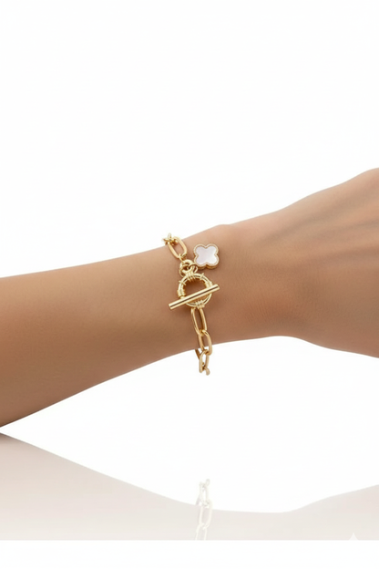 Mother of Pearl Clover Bracelet Layered Elegant Minimal Minimalist Fashion Jewelry Gift for Her