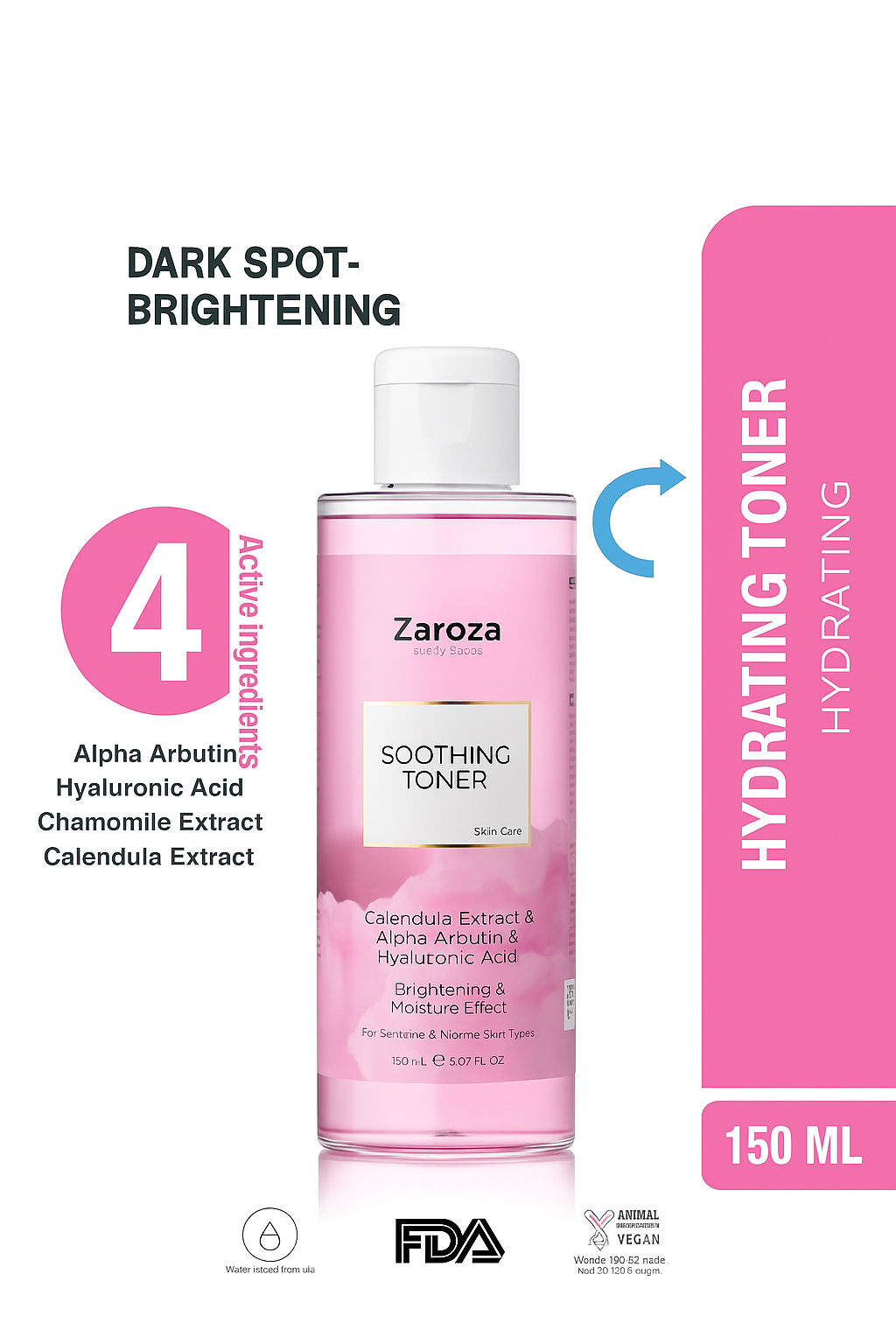 Pink Tonic Brightening Purifying and Moisturizing Toner Arbutin Soothing Toner 200 ml